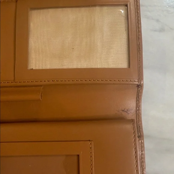 Dooney & Bourke VTG Tan Brown Cognac Leather Trifold Checkbook Card Wallet - Picture 6 of 10